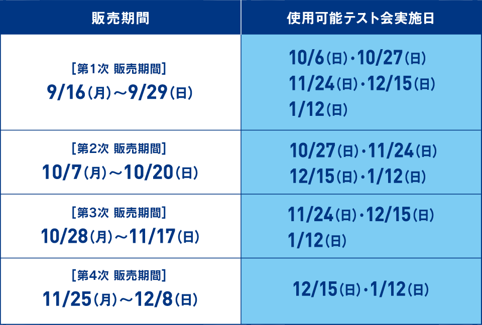 販売期間：9/16～、10/7～、10/28～、11/25～・1/12